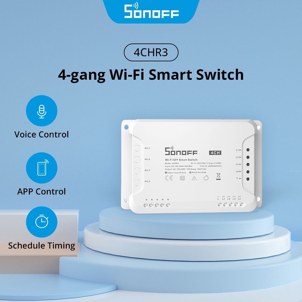 SONOFF 4CHR3 Wifi Smart Switch with RF Control 4 Gang Inching/Self ...
