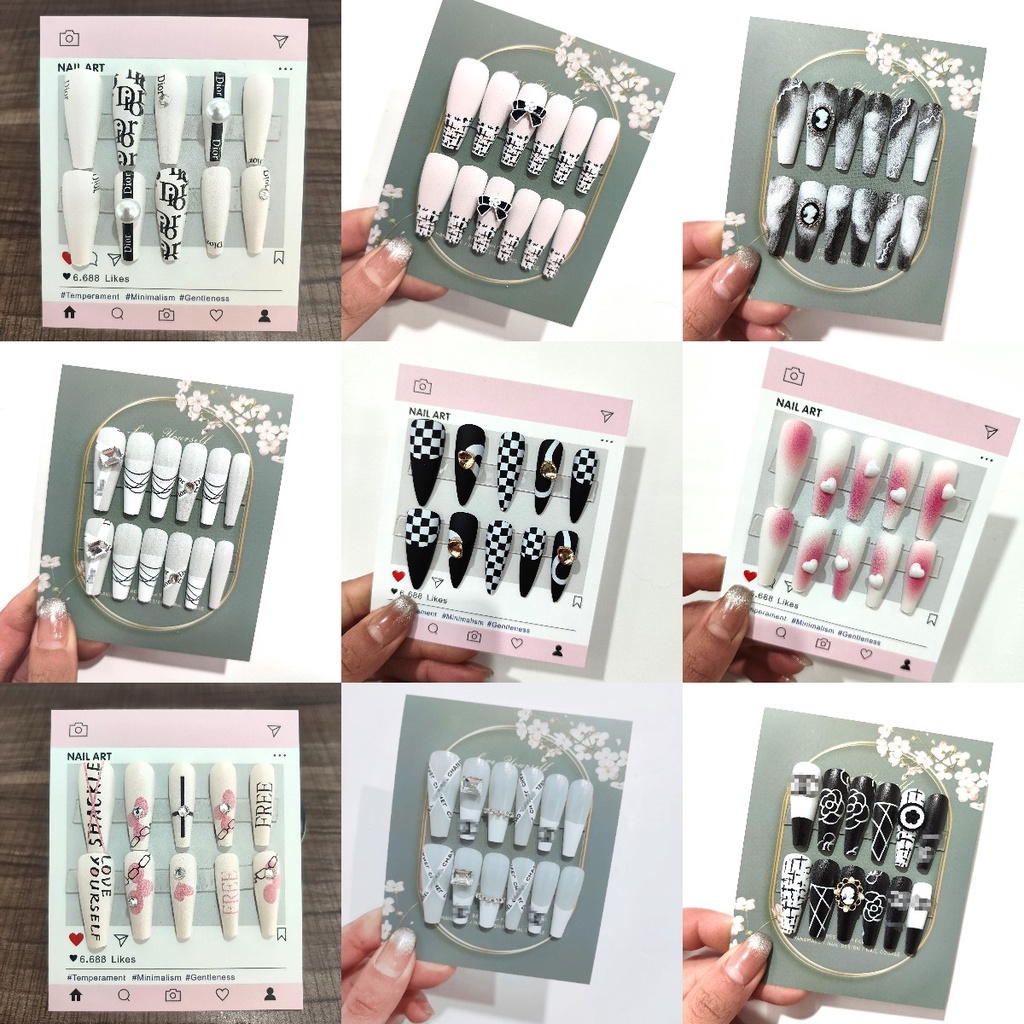 SZ 24 pcs Fake Nails Set With Glue Matte Nail Sticker Long Nails French