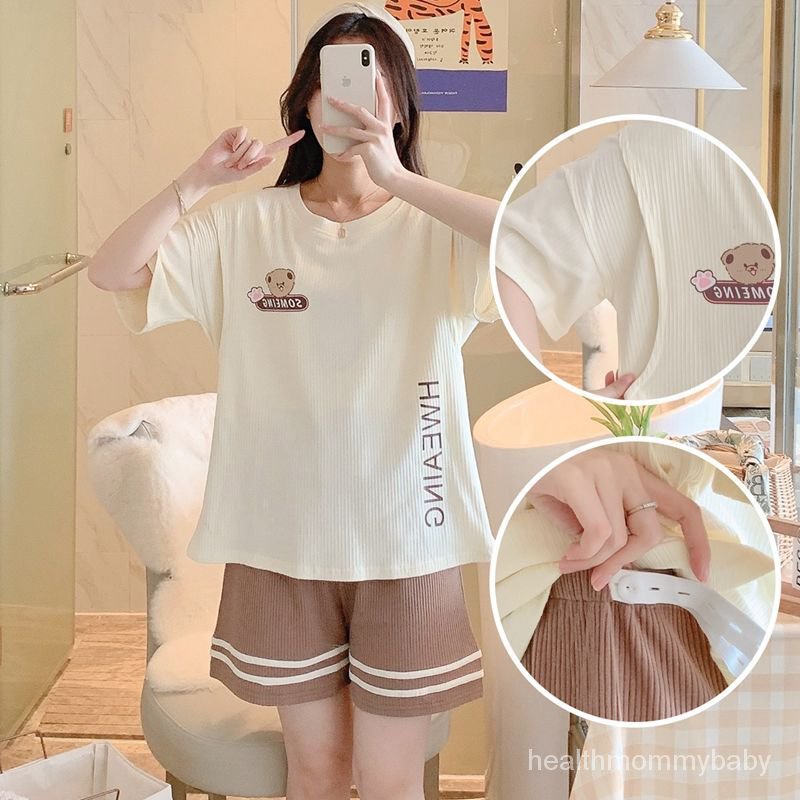 Thin Short Sleeved Breast Feeding Pajamas Postpartum Breast Feeding Clothes For Pregnant Women