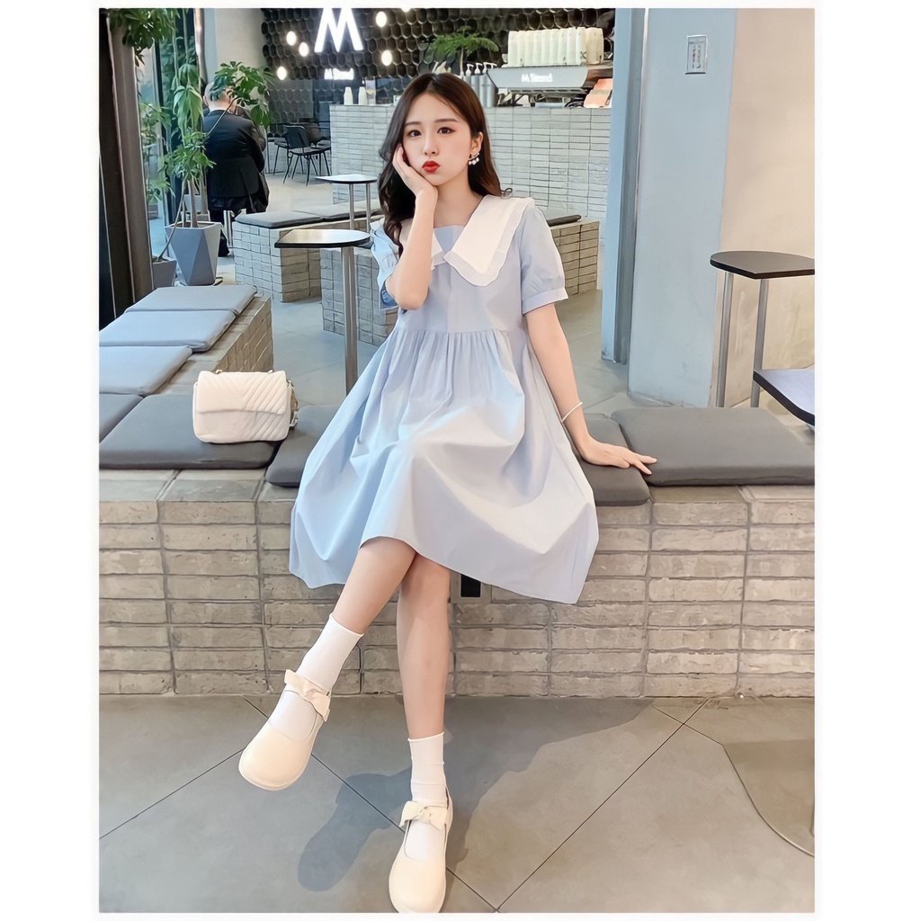 Lady Lotus Neck Dress With Mint Blue Color Matching Missing Form Under
