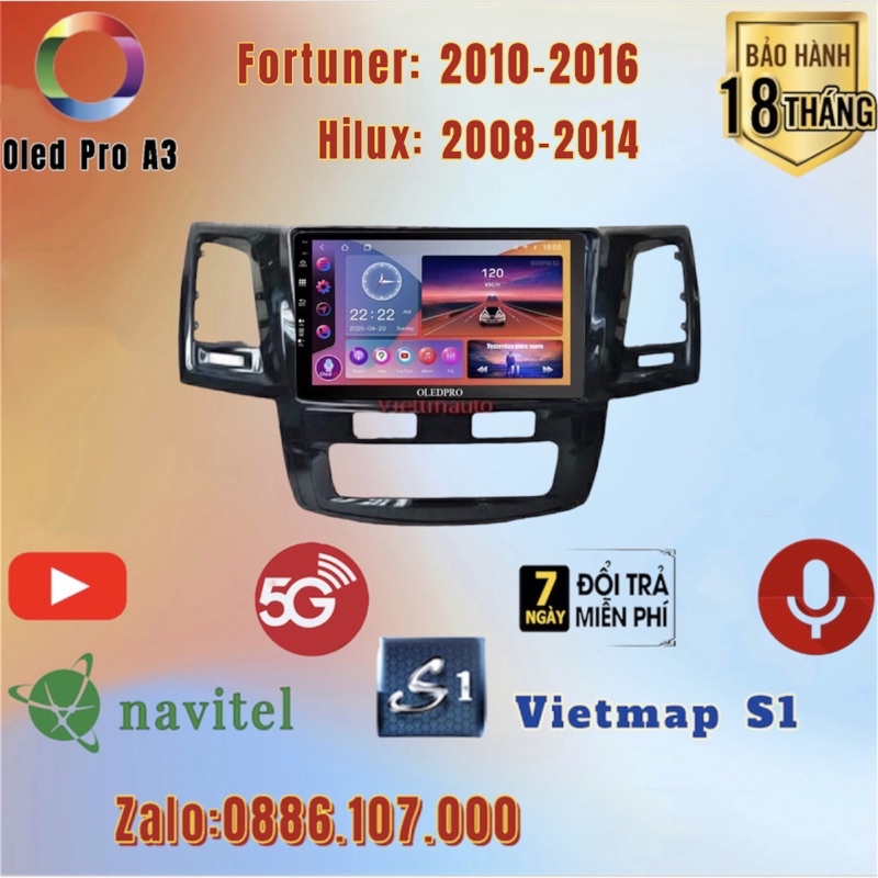 Display Android OLED PRO A3 According To Fortuner 2010 2016 + Hilux