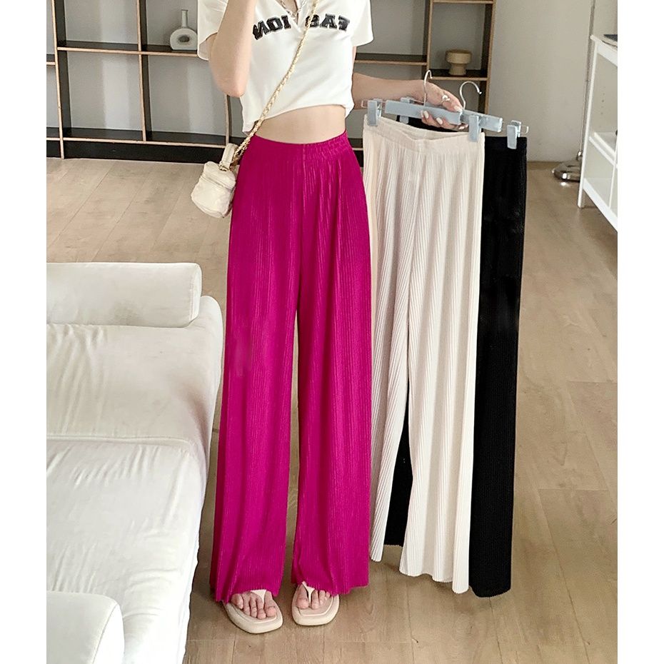 5 Colors S3XL Women's Ice Silk WideLeg Pants Pleated Style HighWaist