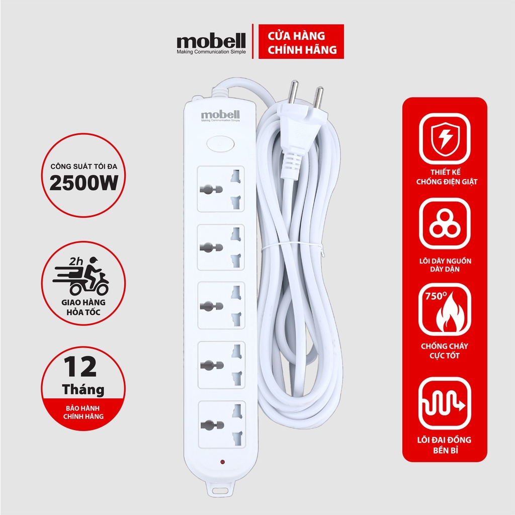 Mobell 5Hole MultiPurpose Power Socket 3m / 5m With High Heat