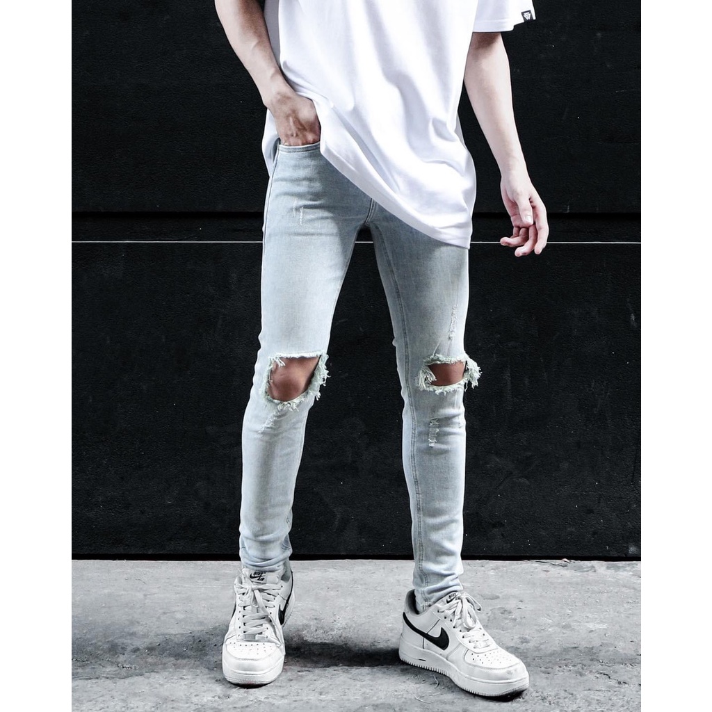 Men's jeans, big ripped jeans with personality | Shopee Malaysia