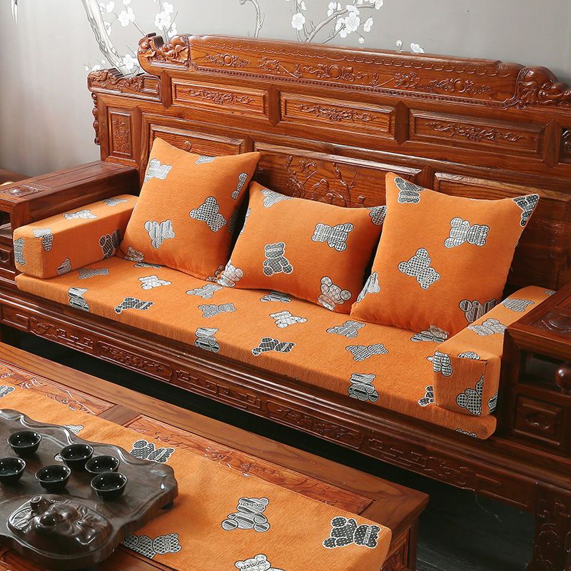 Removable Washable Old-Fashioned Wooden Sofa Cushion Chinese Conjoined  Three-Seat Anti-Slip New Solid Wood