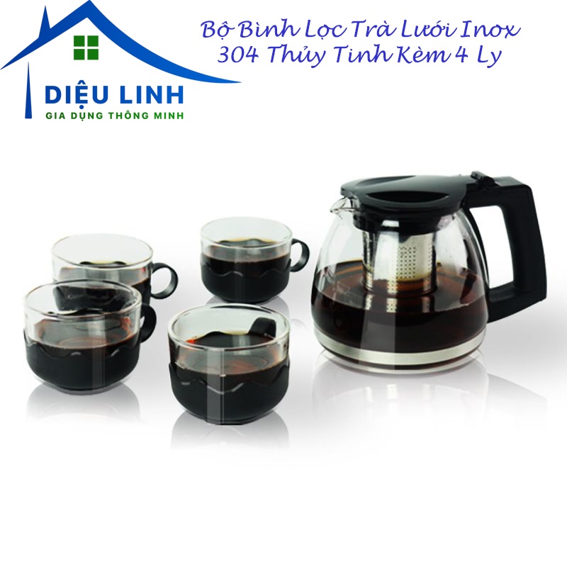 Teapot With 4 Cups, Glass Teapot, Teapot Set With 5 Piece Filter Tray