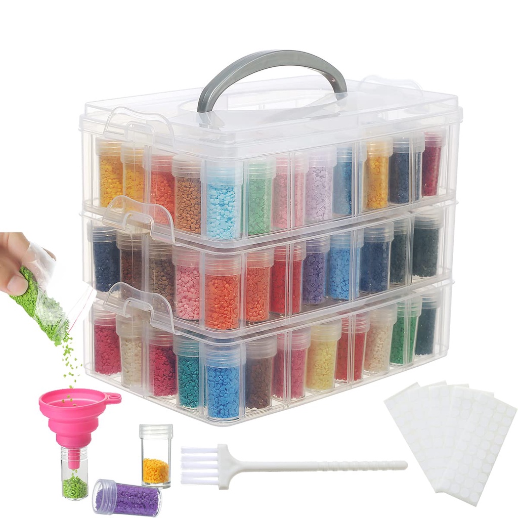 120 Slots 3Tier Diamond Painting Storage Containers Portable Bead Organizer and Storage Box
