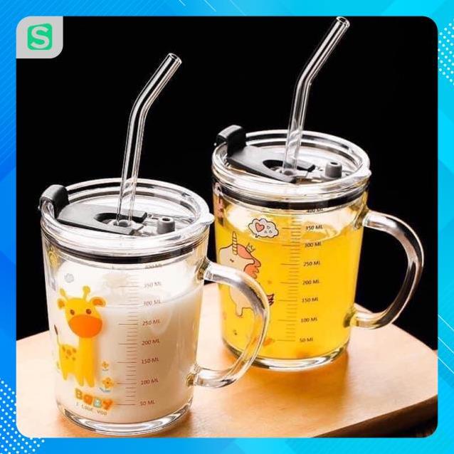 Graduated Glass Milk Cup With Lid And Straw, Graduated Glass Cup With ...