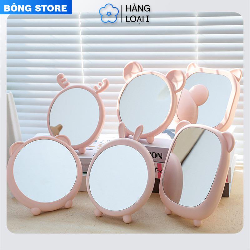 Pink plastic table mirror for makeup table with bear ears for cute ...