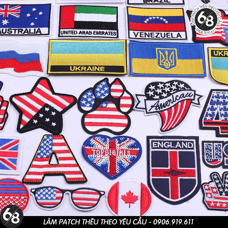 Thermal Iron Sticker Embroidered American Flag logo Stylized Flag