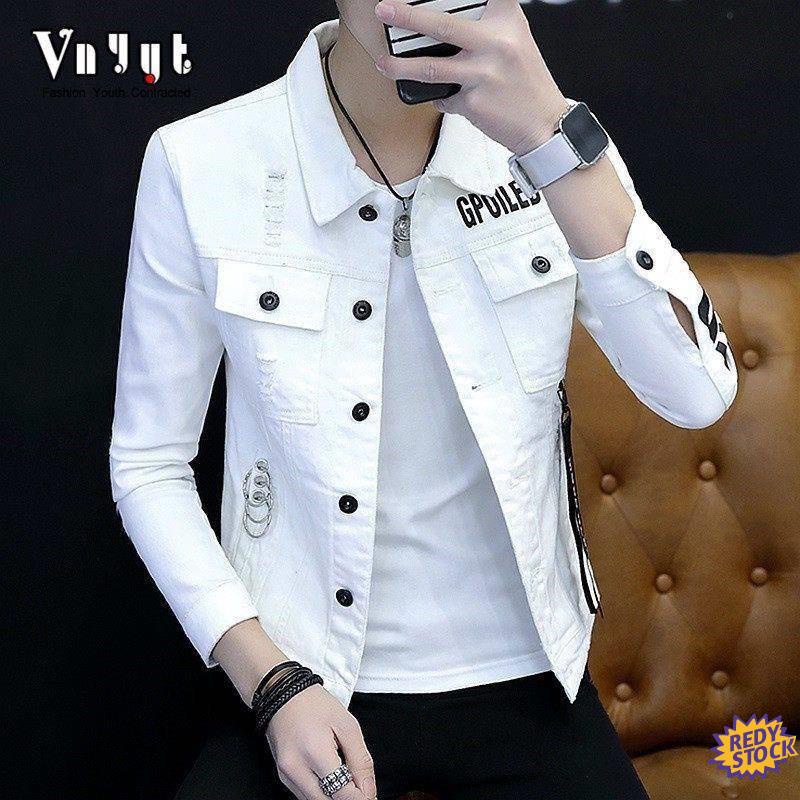 saferido Pierced denim jacket men's Korean version high street splash couple's coat spring and autumn loose fashion versatile top