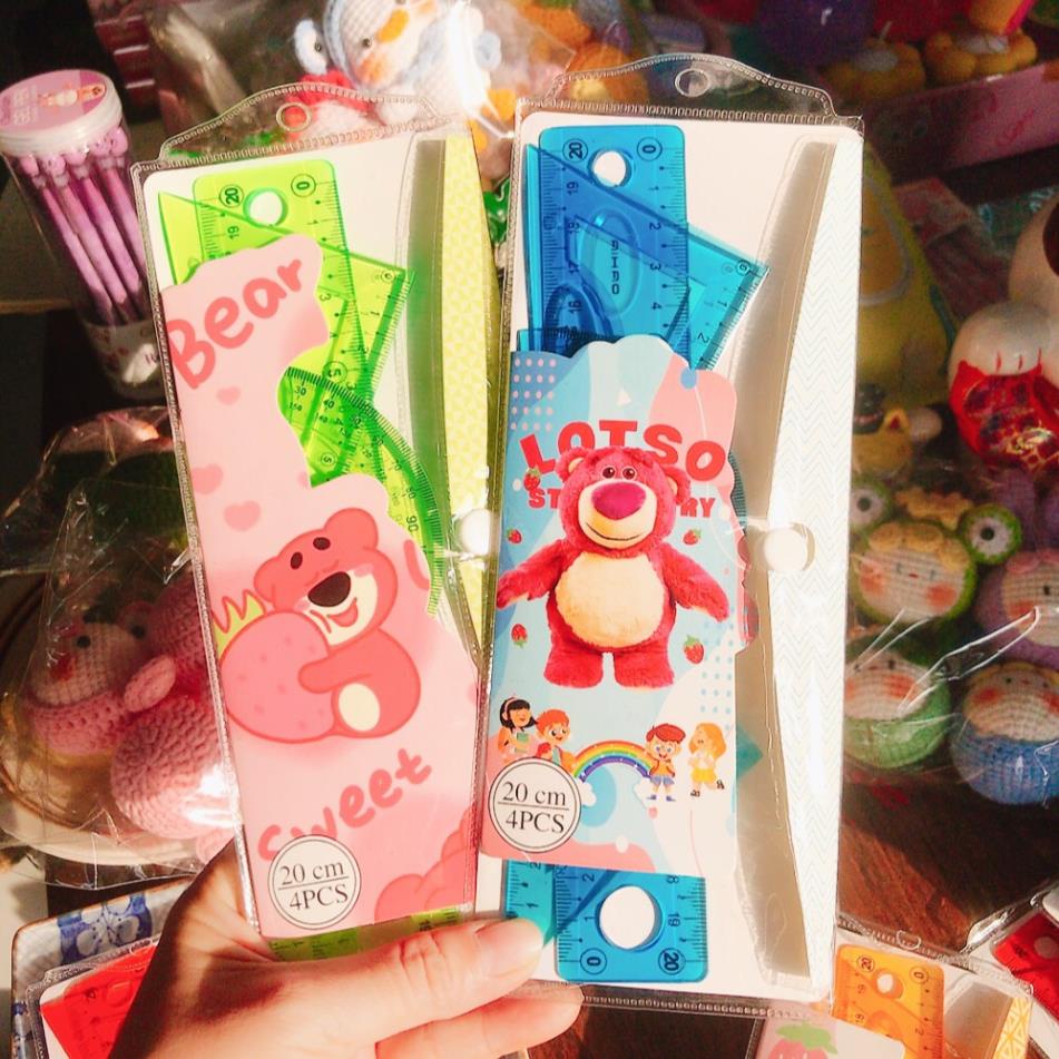 Plastic ruler set, genuine 4 Piece strawberry bear ruler, straight ...