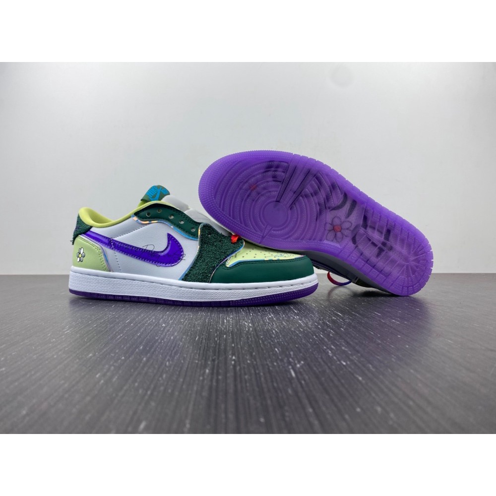 Air Jordan 1 Low Doernbecher Green/Court PurpleWhiteBarely Volt