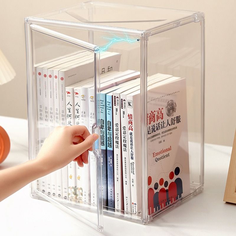 Book storage box transparent student desktop bookshelf dustp书本收纳盒透明学生桌面 ...