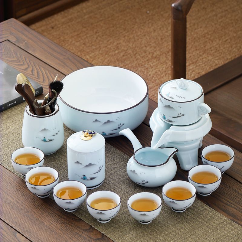 Celadon Lazy Automatic Tea Set Living Room Home Full Teapot Tea Tray ...