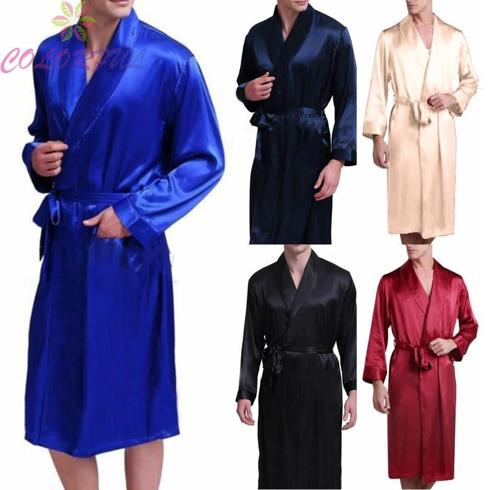 Sofa Men Silk Satin Long Robe Summer Wraps Dressing Gown Bathrobe