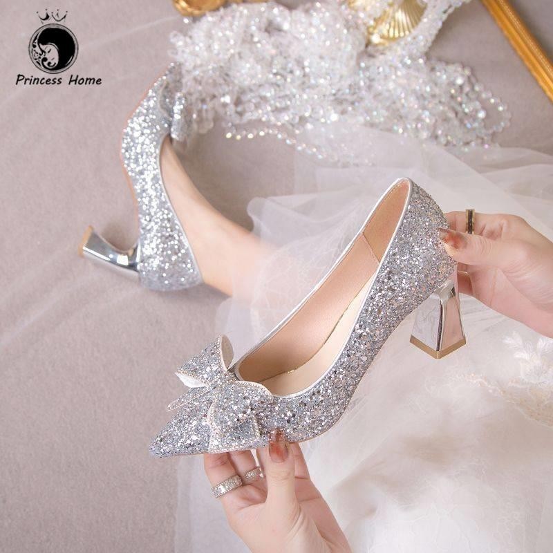 Kasut Raya Perempuan Nikah Pengantin Tumit Tinggi Wanita Thick Heel Wedding Shoes For Women