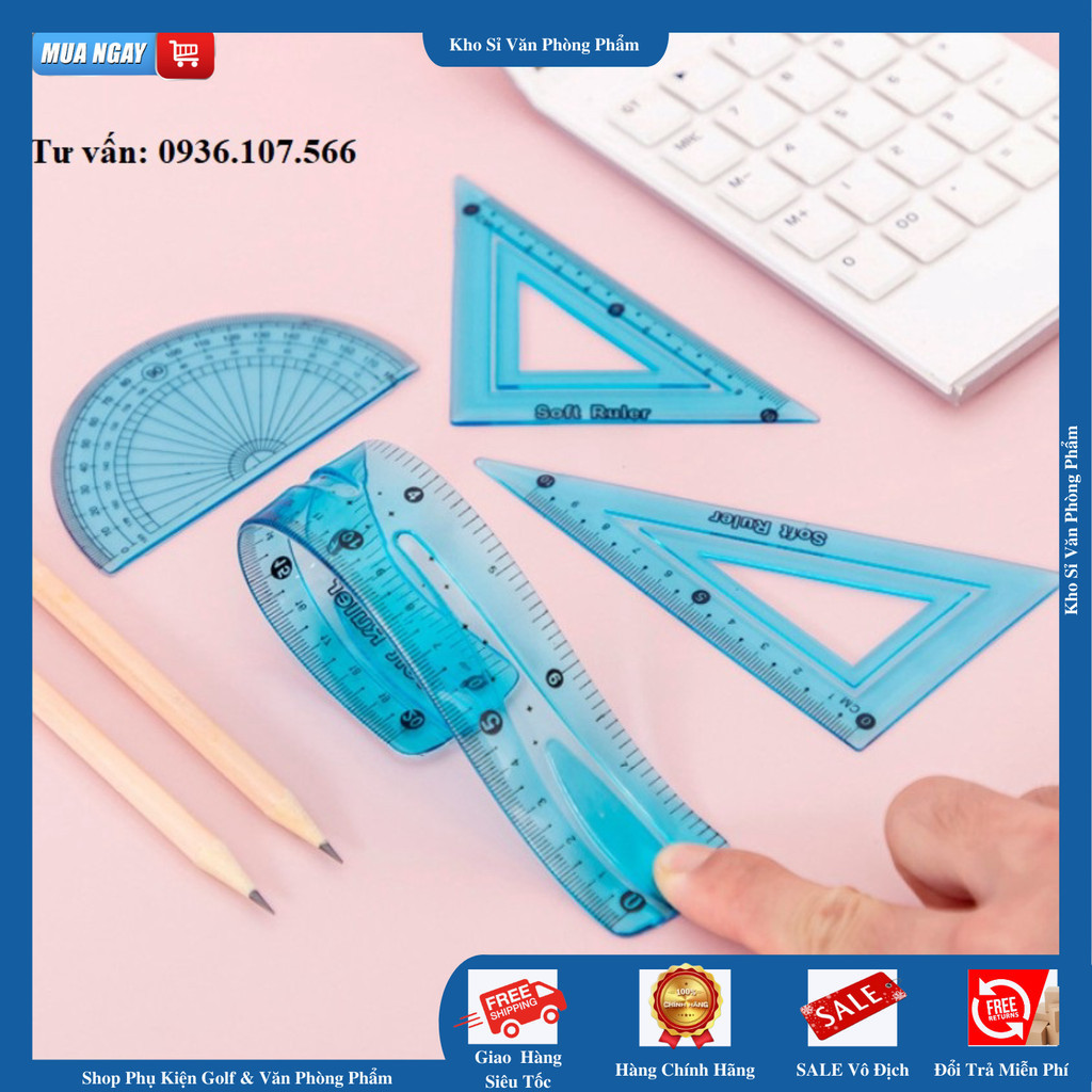 20cm FLEXIBLE ruler set, 1520 FLEXIBLE eke set, protractor (student ...
