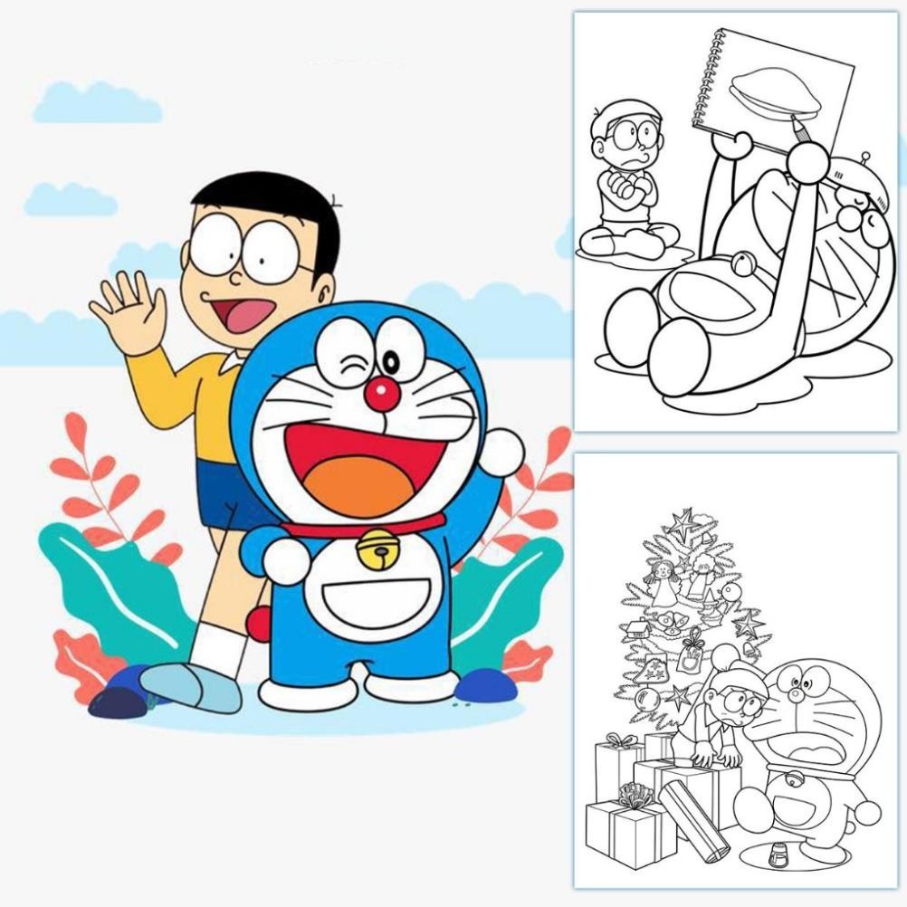Set Of 50 Sheets Of Doraemon Coloring Pictures, Wax Colors, Pencil ...