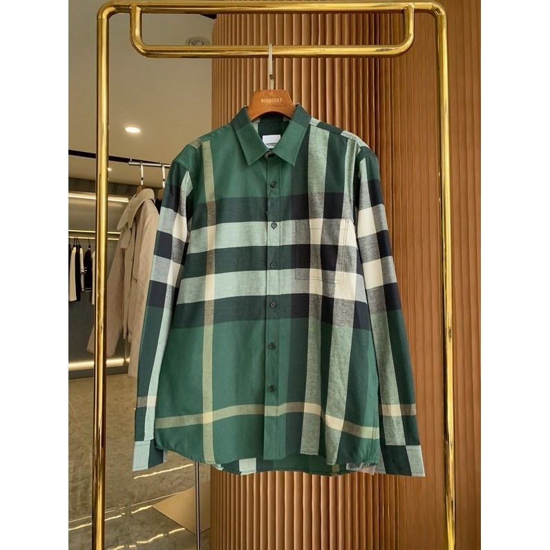 Check Web Burberry basic LA plaid green long sleeved shirt 1 1 on the web