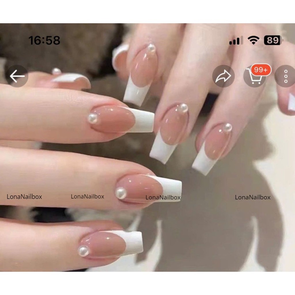 Nailbox french rhinestone fake nails (As shown in the photo is ladder ...