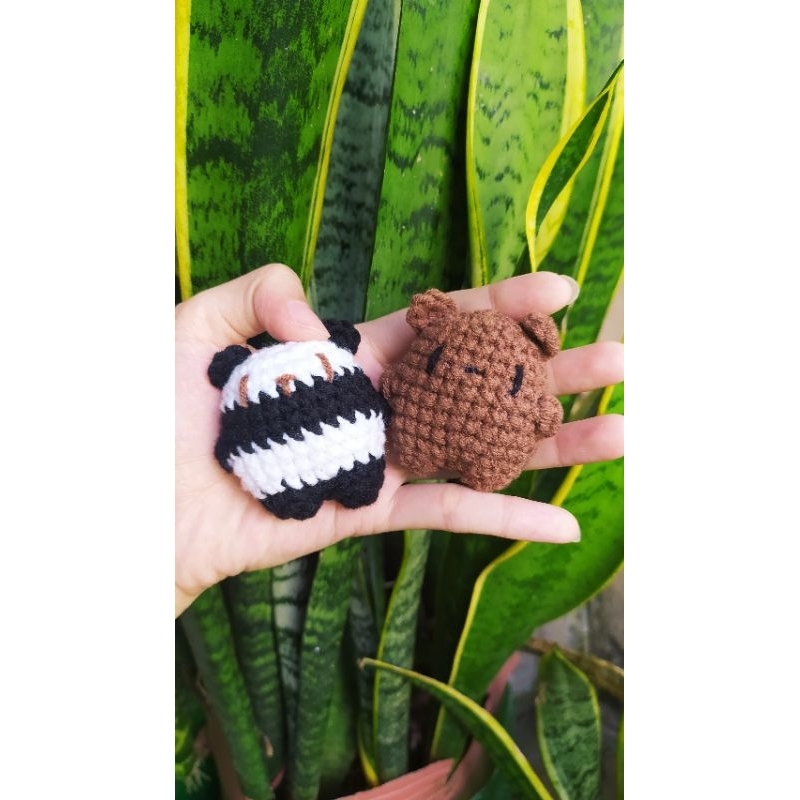 Set Of 3 Cute Wool We Bare Bears Tooth Bear Keychains, Double Keychains