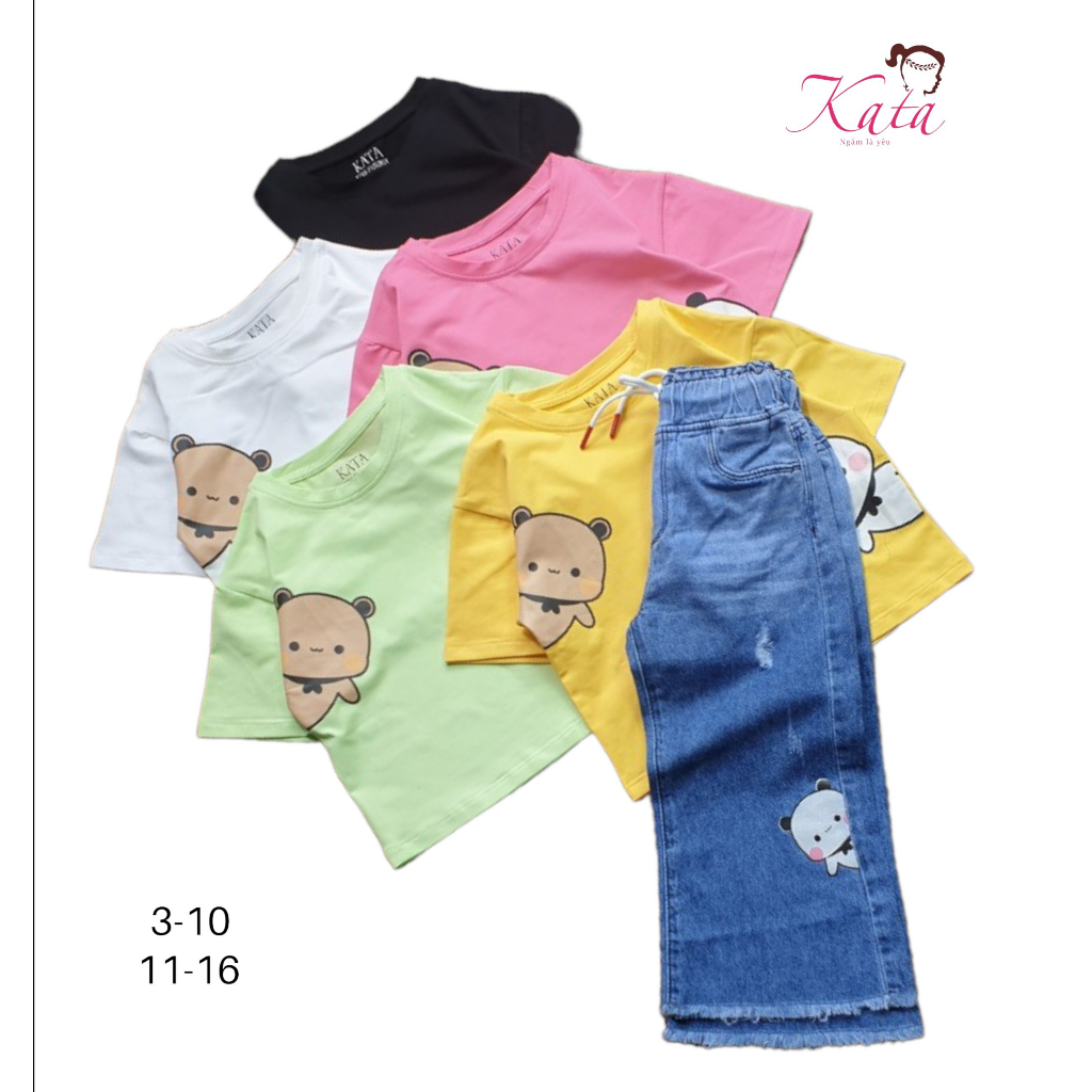 Baby Girl jean Set, WideLegged Jeans Set With KATA Brand Cotton Shirt