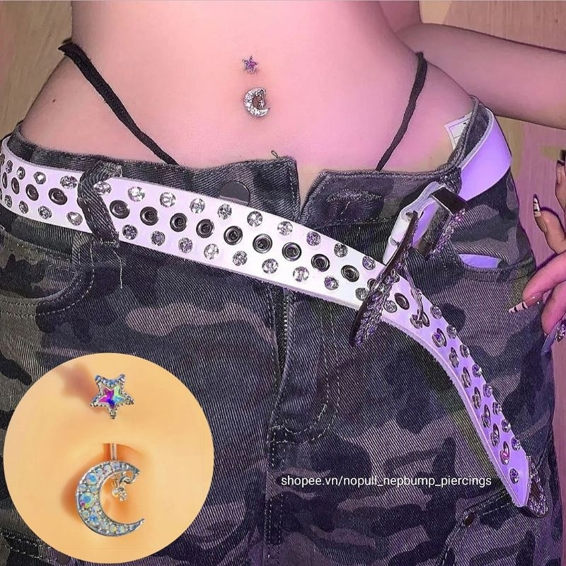 Moon Shape Navel Piercings Stone Umbilical Piercings Stainless