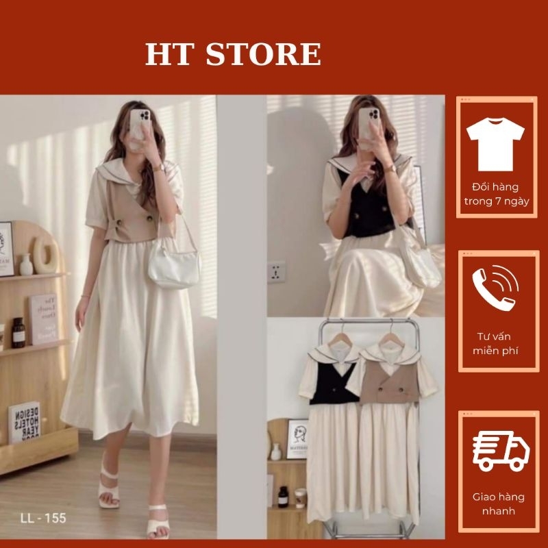 2-layer lotus collar dress Set with Ulzzang style Gile shirt (Real ...