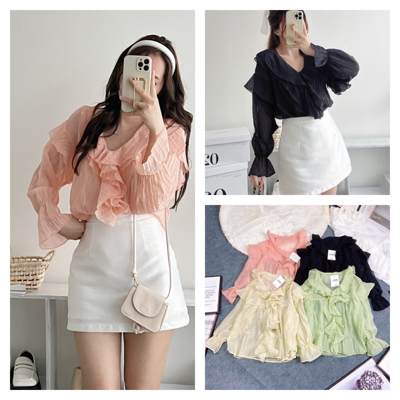 Lady Chiffon Blouse with Flared Sleeves