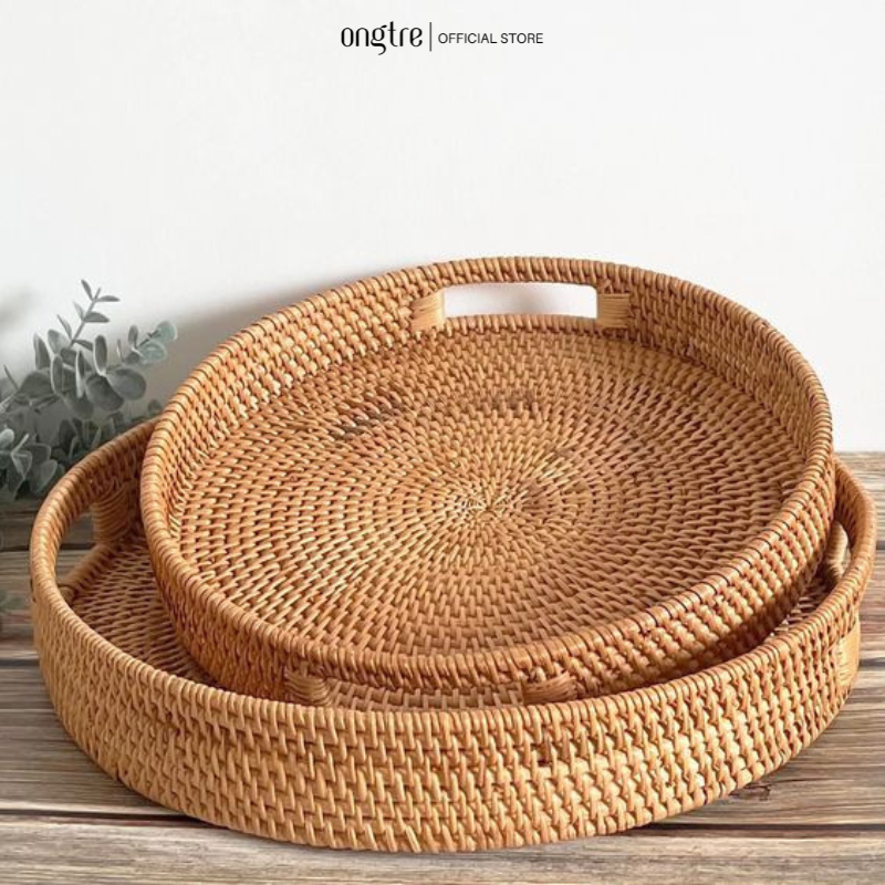 Round Rattan Tray With Multi-Purpose ONGTRE Handle For Restaurants And ...