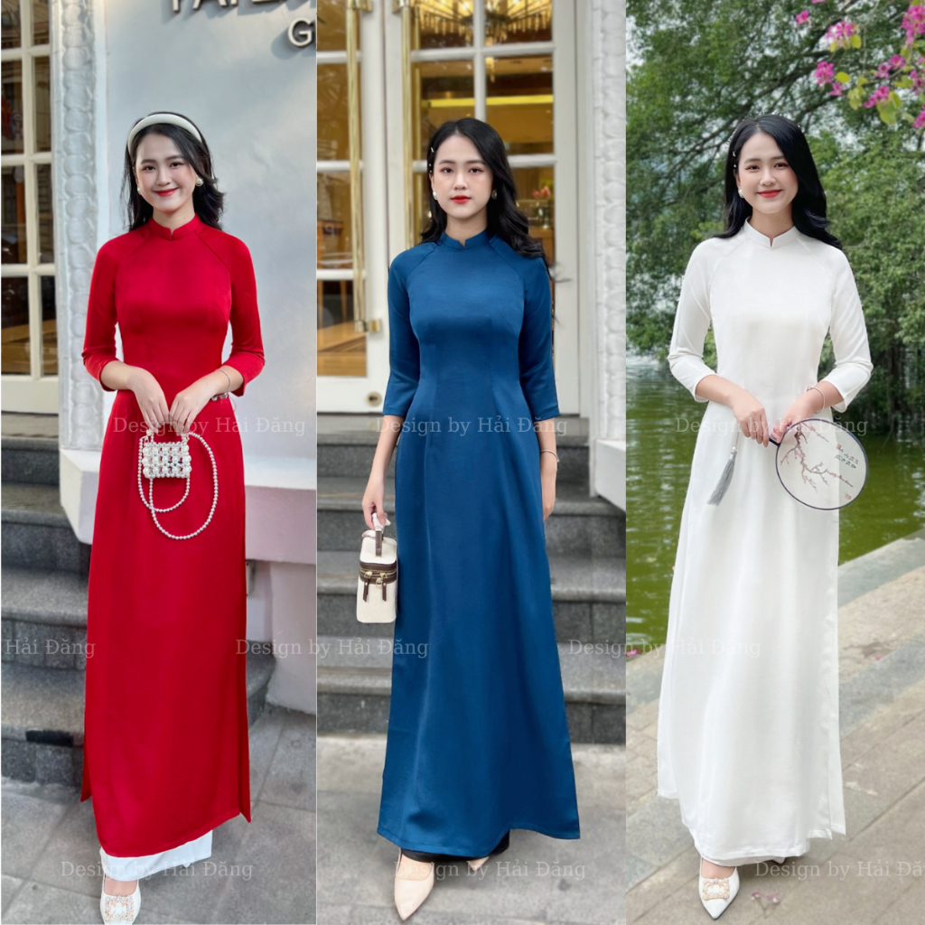 Traditional plain ao dai made of stretchy western silk with 2 panels ...