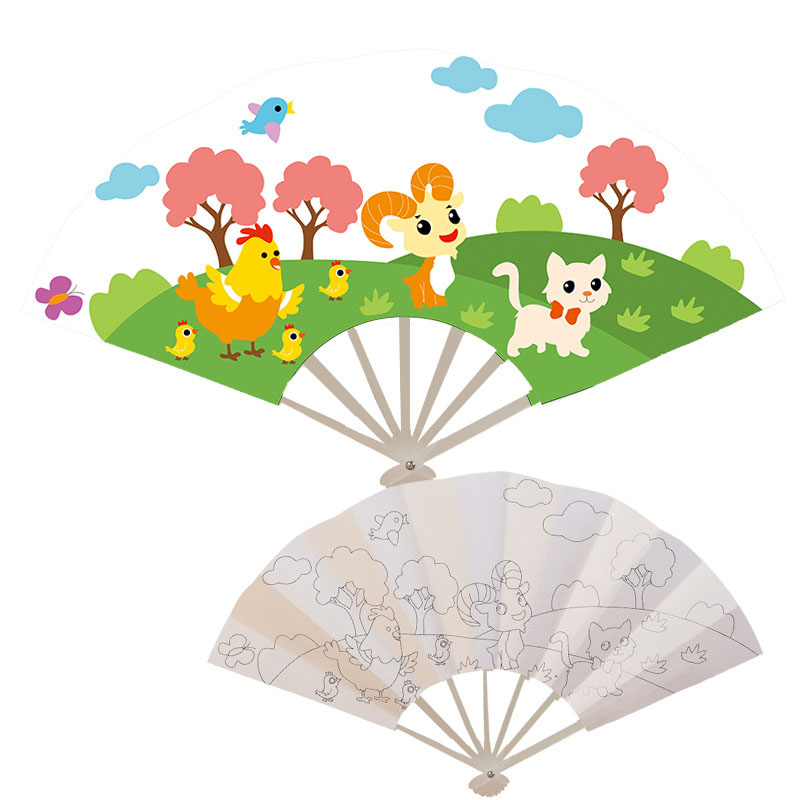 Coloring fan for children on white, thick paper with many patterns ...