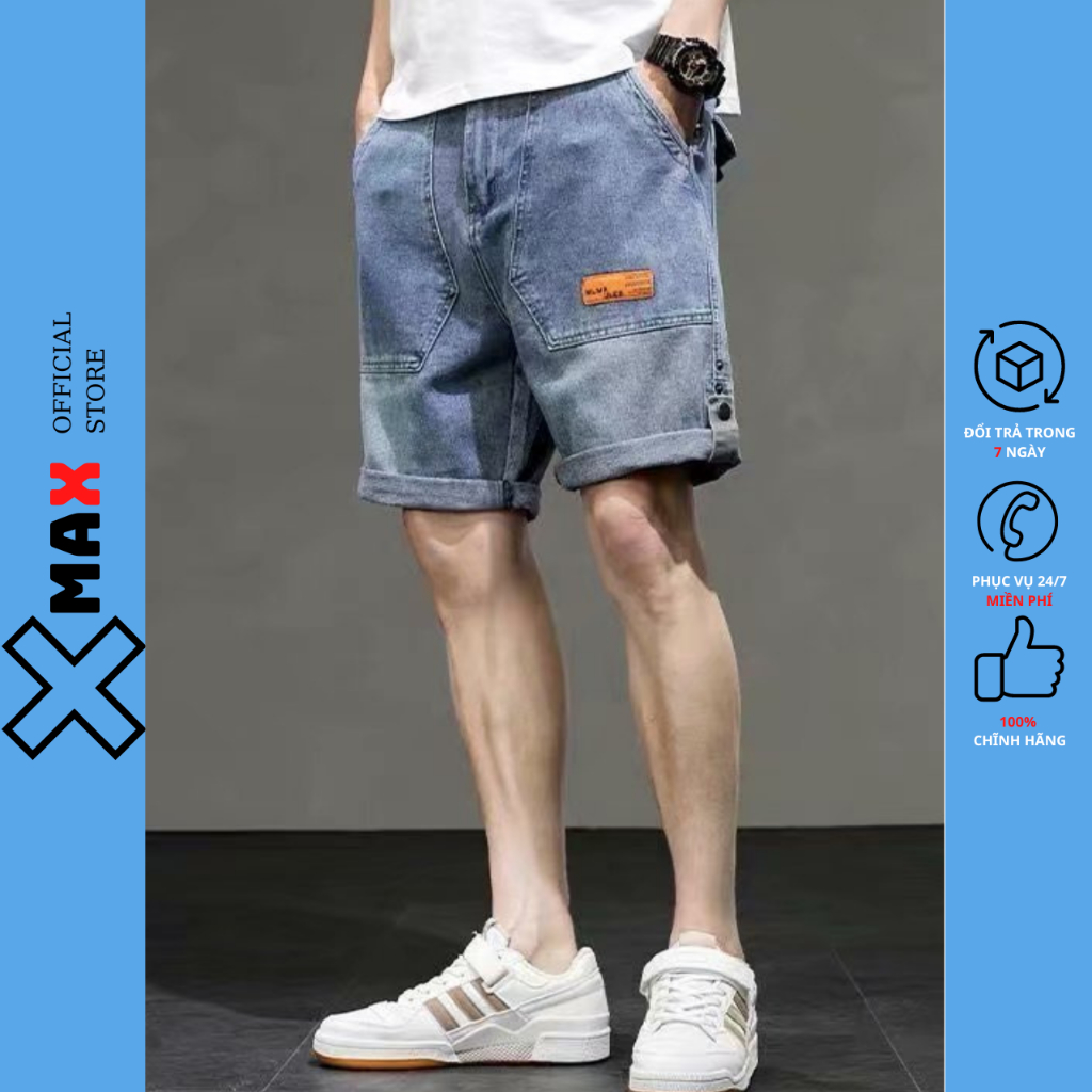 Korean style wide-legged XMAX men's jeans shorts, men's cow shorts with ...