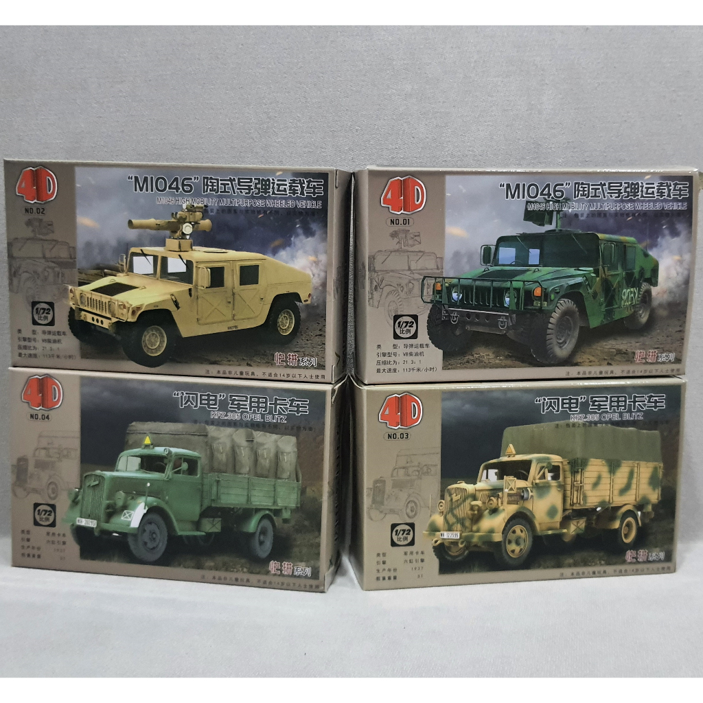 1:72 scale model MHQS Humvee Hummer M1046 and Yellow and Blue KFZ305 ...