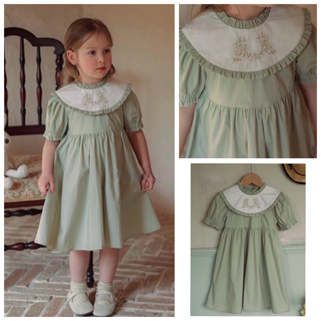 Classic mint pastel Baby Girl Summer Dress, Very Delicate Hand