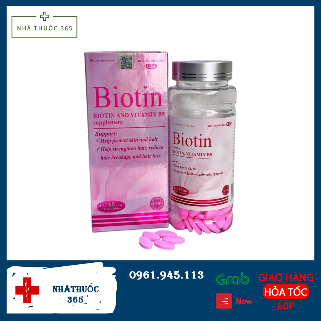 Biotin supplement and Vitamin B5 helps reduce hair loss, protect skin