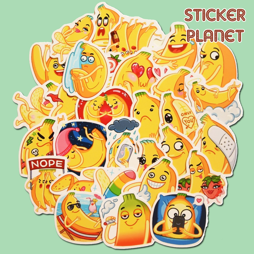 Cute and funny yellow banana sticker set to decorate helmets, guitars ...