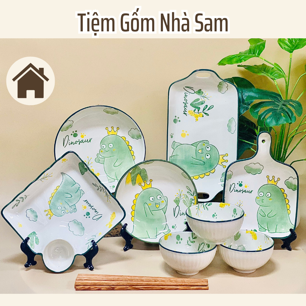 [Choose Retail] Cute Dinosaur Dishes Set Of Sam House Ceramics, HighQuality Ceramic Bowls With
