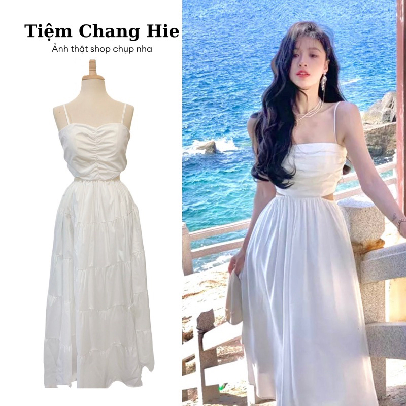 White midi Princess Dress 2S cutout Back With Drawstring Chest Lady's