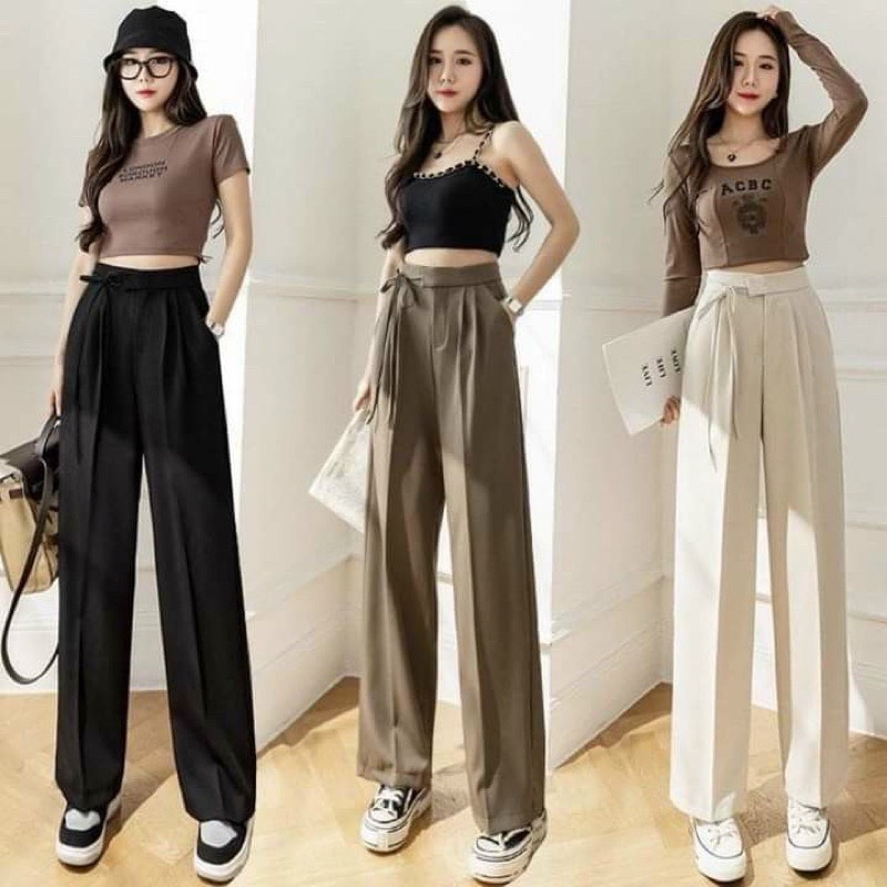 Wide Tube Trousers With Bow Tie Straps 1 Side High Quality Ruby Fabric ...