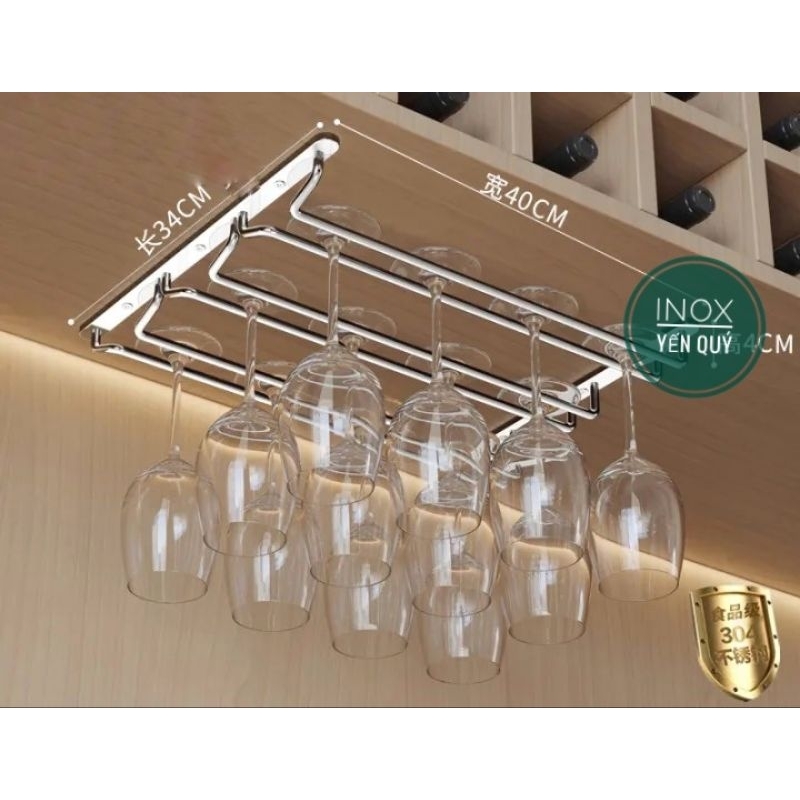 INOX 304 WINE CUP RACK 1/2/3 ROW 40 CM DEEP CONVENIENT CABINET CEILING ...