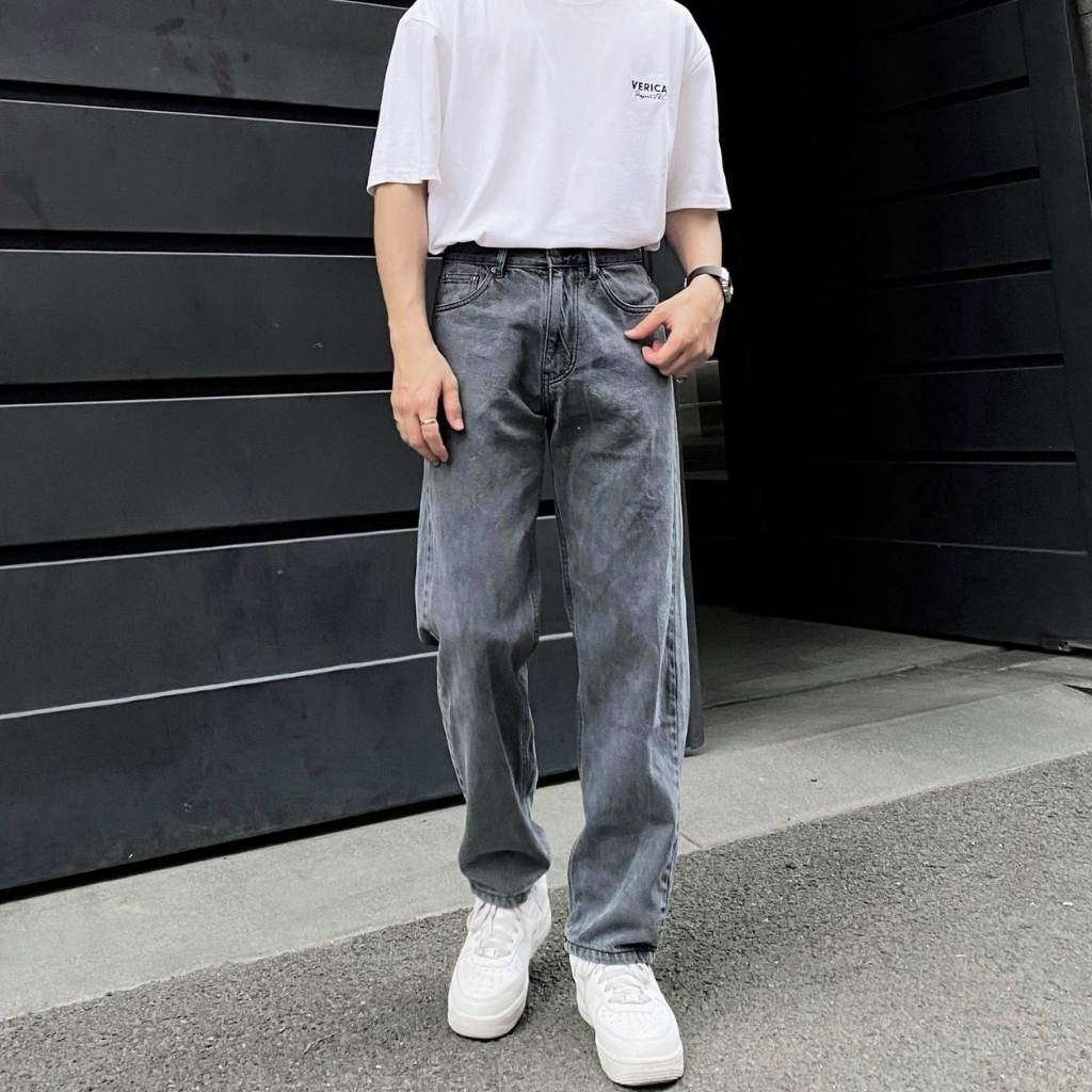 Men's Jeans - Korean Gray Men'S Wide-Legged Pants - Thick Stretch Jeans ...