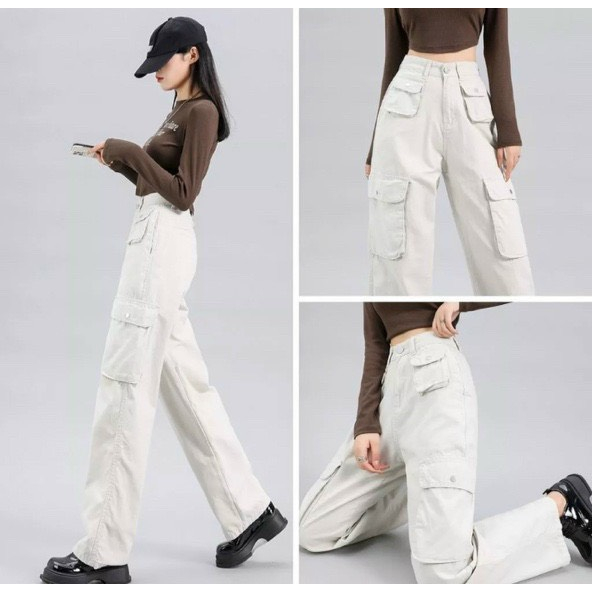 Women's Khaki Pants With Wide Tube 6 Bags Of Highlight Box, Y2K High