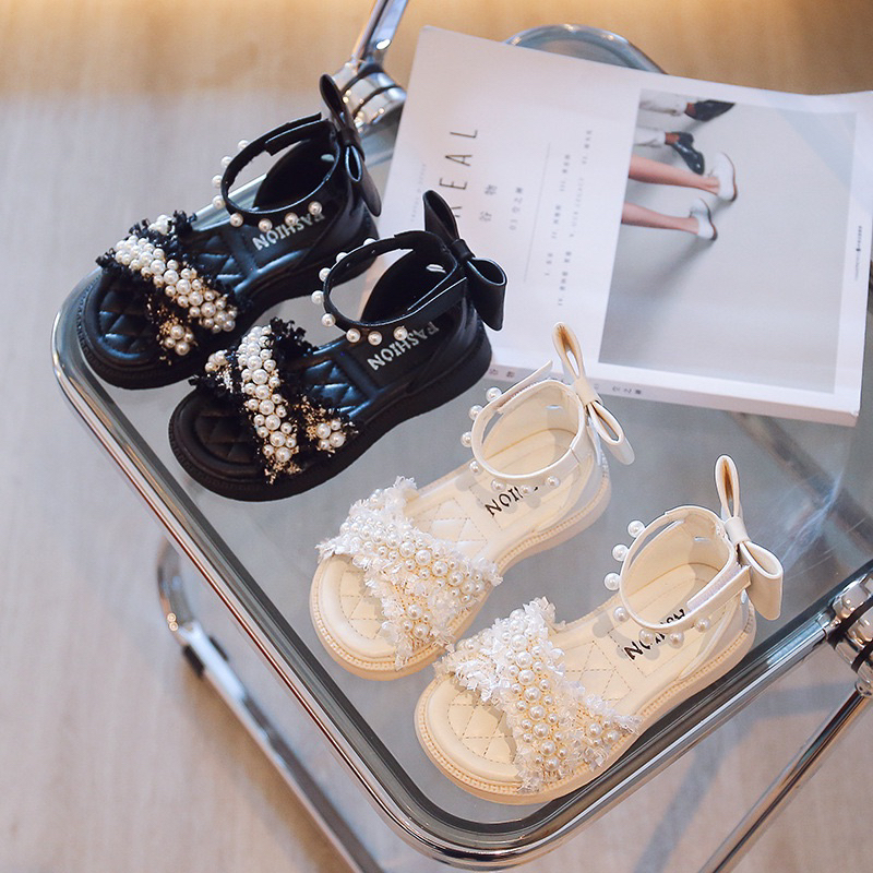 (D116) Girls Sandals, Girls' Lace Sandals with Pearls, Extremely Beautiful  Lady's Style, Super Soft and Lightweight Sole, Size 23-37