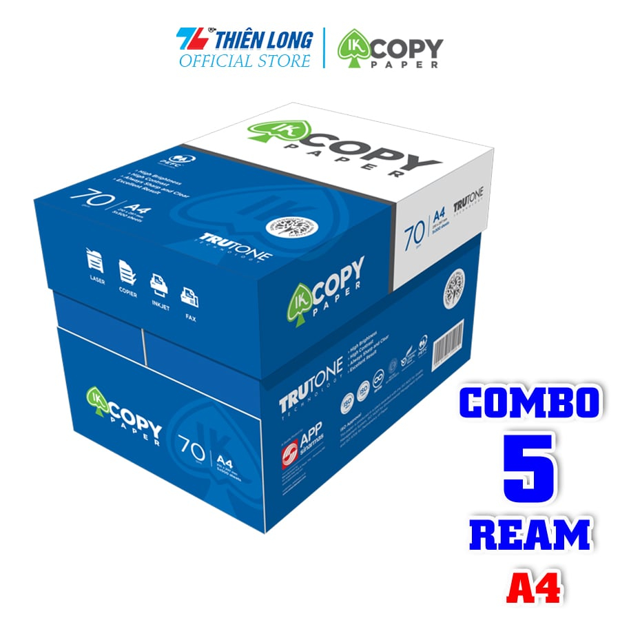 Combo 5 Ream A4 Printing Paper, IK Copy 70 gsm Copy Paper 500 Sheets