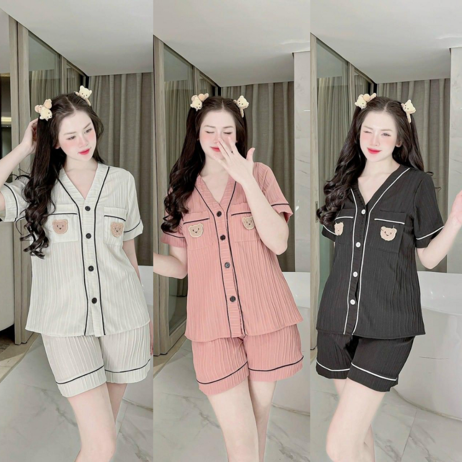 Pajama Pajamas Set Y-Shaped Neck Shorts With Borders, Linen | Shopee ...