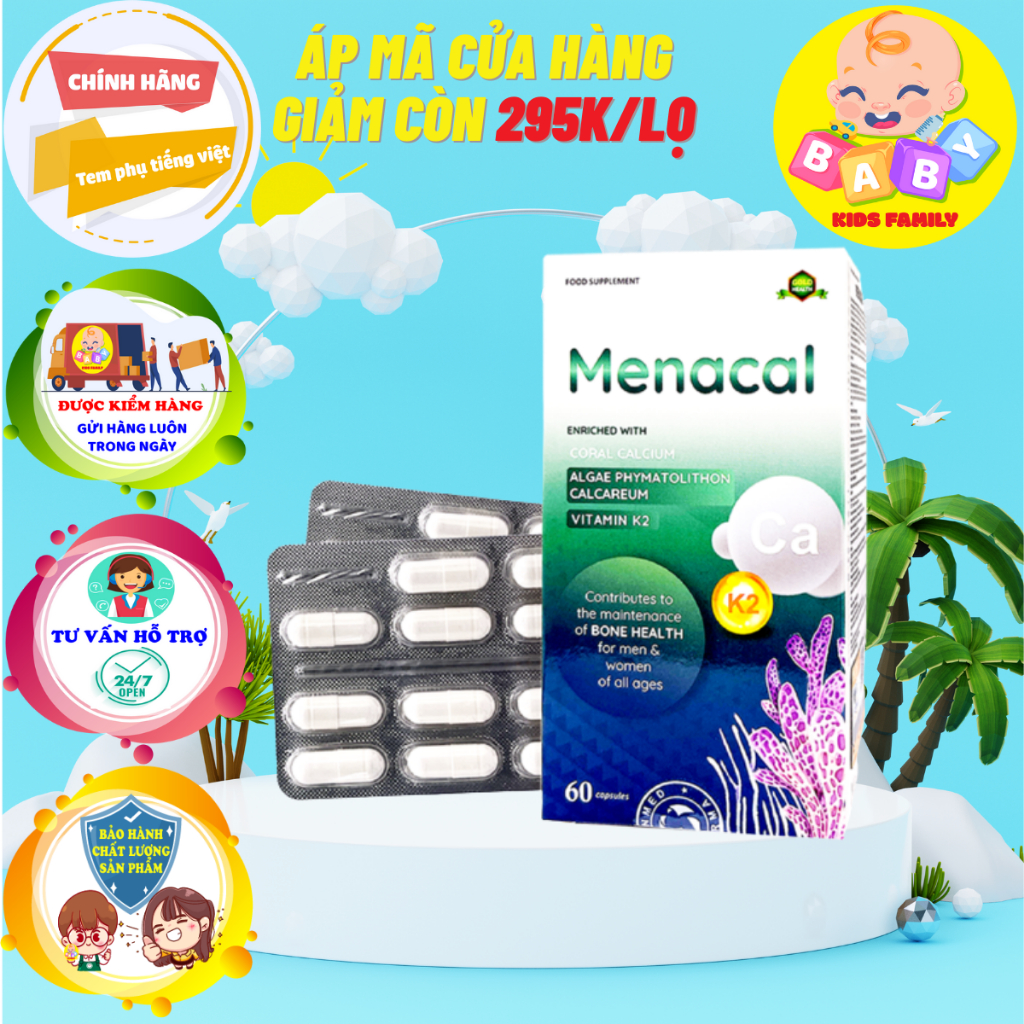 Calcium, vitamin K2 and D3 Aplicaps Menacal supplements box of 60