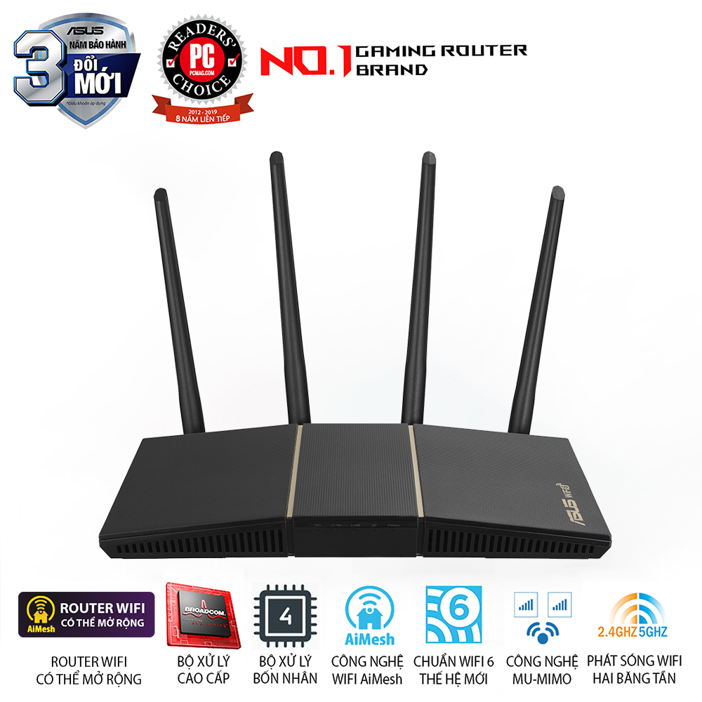 Asus RTAX57 (AX3000)WiFi 6 twoband, Expandable WiFi router, Network