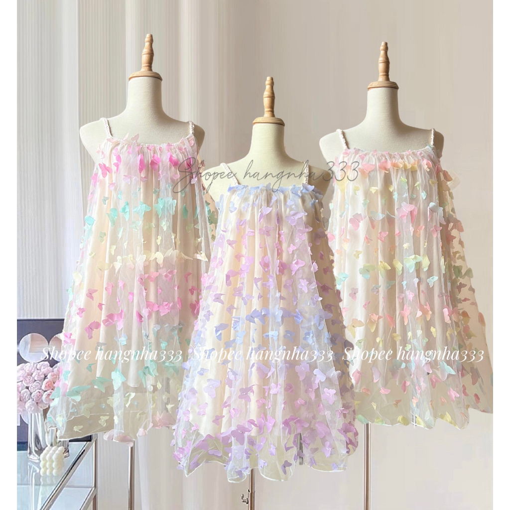 Beaded Butterfly Strappy Mesh Dress (S)